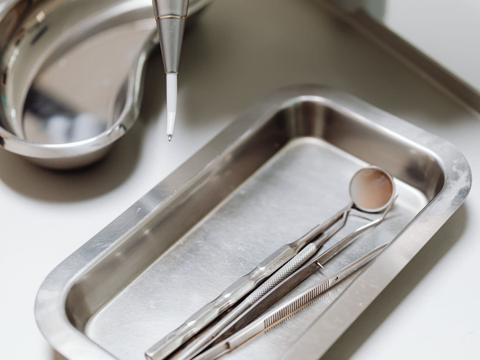 Sterilised dental instruments laid out ready for treatment